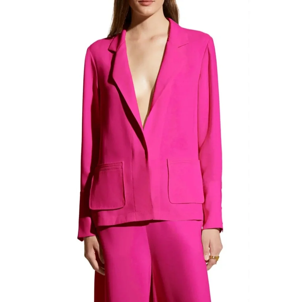 NWT Careste Cecile Silk Blazer Jacket Size 14 Pink Light Weight Classic Pockets